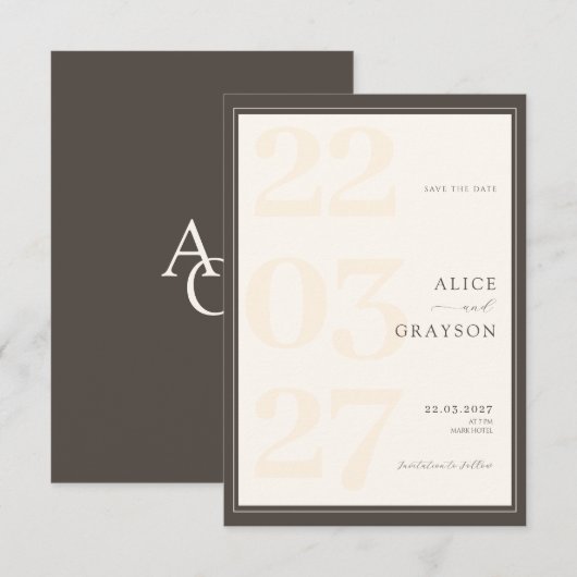 Espresso Beige Classic Modern Minimalist Wedding Save The Date (Voorkant / Achterkant)
