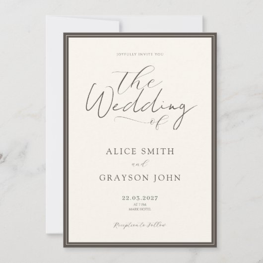 Espresso Beige Script Classic Minimalist Wedding  Kaart (Voorkant)