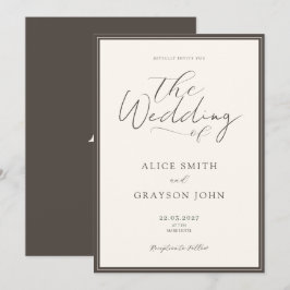 Espresso Beige Script Classic Minimalist Wedding  Kaart