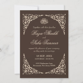 Espresso Brown Islamic Wedding Kaart