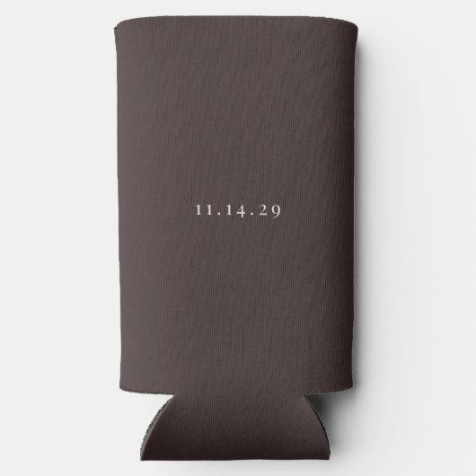 Espresso Brown Ivory Minimal Calligraphy Wedding Seltzer Blikjeskoeler (Achterkant)