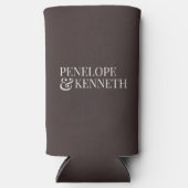 Espresso Brown Ivory Minimal Calligraphy Wedding Seltzer Blikjeskoeler (Voorkant)