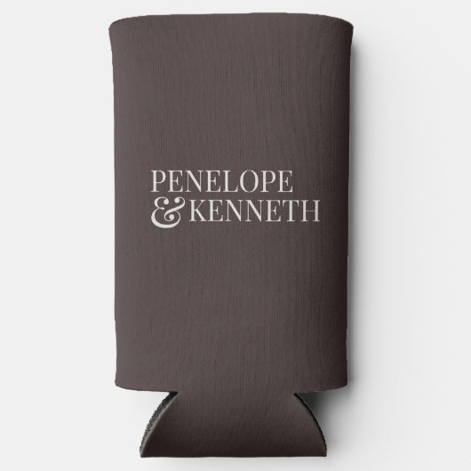 Espresso Brown Ivory Minimal Calligraphy Wedding Seltzer Blikjeskoeler (Voorkant)