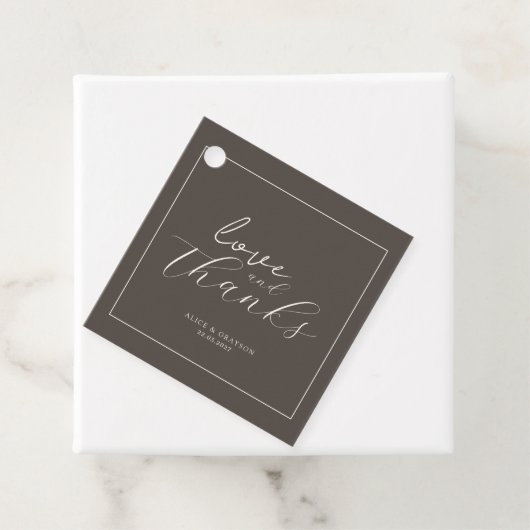 Espresso Brown Script Classic Minimalist Wedding Bedankjes Labels (In situ)