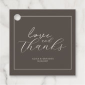 Espresso Brown Script Classic Minimalist Wedding Bedankjes Labels (Voorkant)