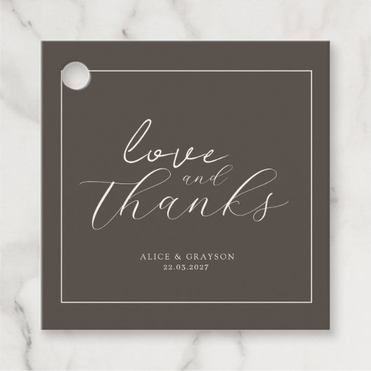 Espresso Brown Script Classic Minimalist Wedding Bedankjes Labels (Voorkant)