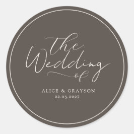 Espresso Brown Script Classic Minimalist Wedding  Ronde Sticker