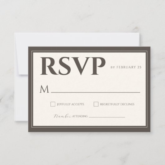 Espresso Brown Script Classic Minimalist Wedding RSVP Kaartje (Voorkant)