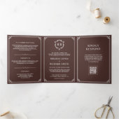Espresso Bruin en Wit Monogram QR Code Trouwen Drieluik Uitnodiging (Binnen)