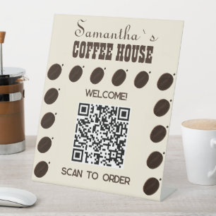 Espresso Bruine Koffieboon Patroon Cafe Huisstijl Reclamebord Met Voetstuk