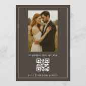 Espresso Bruine Script Foto QR Code Trouwkaart Kaart (Achterkant)