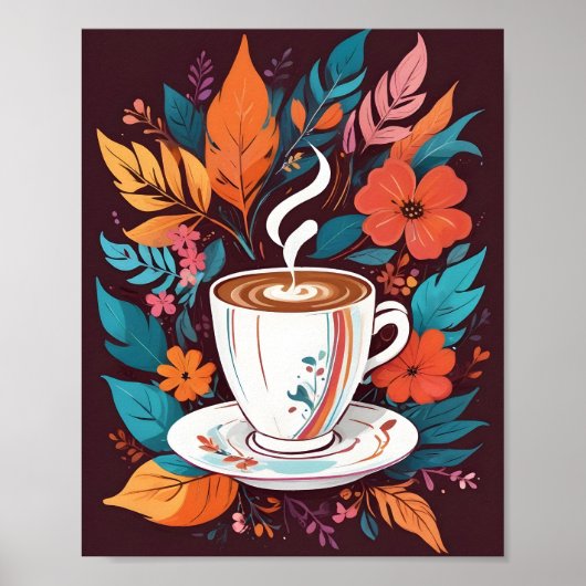 Espresso Coffee Cup muurkunst met kleurrijke blade Poster (Voorkant)