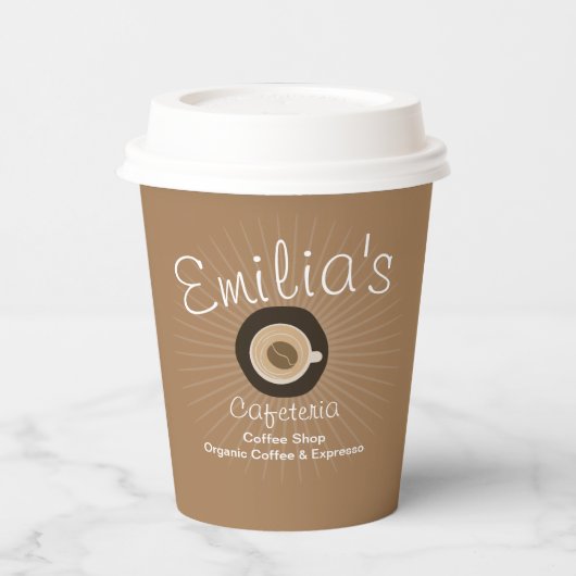 Espresso Coffee Shop Business Logo Papieren Bekers (Links)