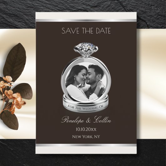 Espresso Crème Verlovingsring Foto Save the Date