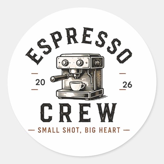 ☕ Espresso Crew Coffee Bar Personeelslogo ☕ Ronde Sticker (Voorkant)