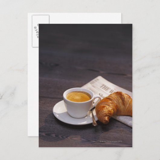 espresso , croissant en krant briefkaart (Voorkant / Achterkant)