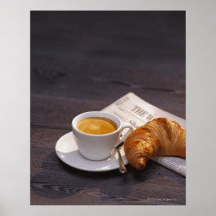 espresso , croissant en krant poster