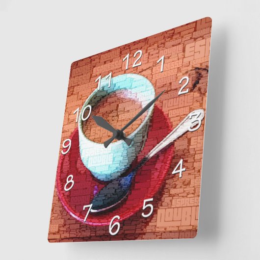 Espresso Cup en Spoon Word Cloud Vierkante Klok (Hoek)