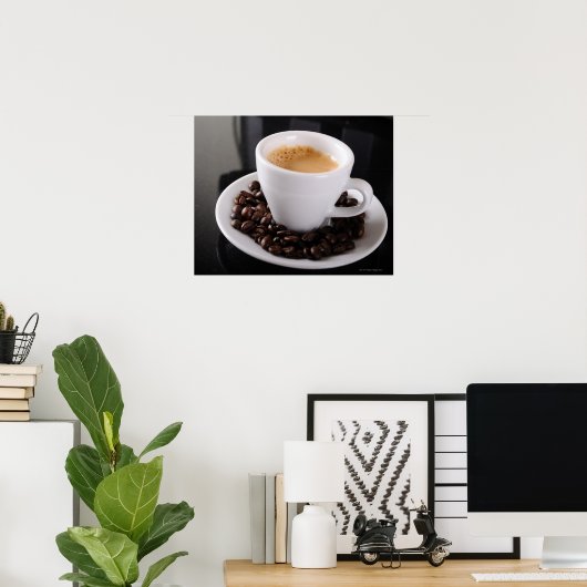 Espresso cup op zwarte granietteller poster (Thuiskantoor)