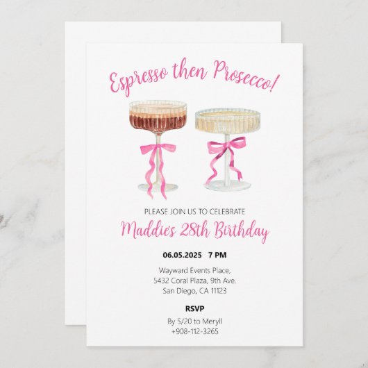 Espresso dan Prosecco Verjaardag Uitnodigen Ontwer Kaart (Voorkant / Achterkant)