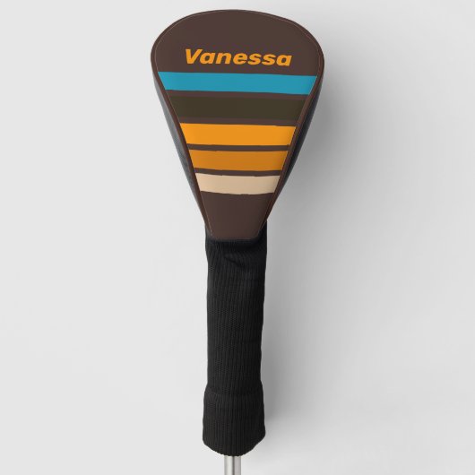 Espresso Drift Across Striping met naam Golfheadcover (Voorkant)