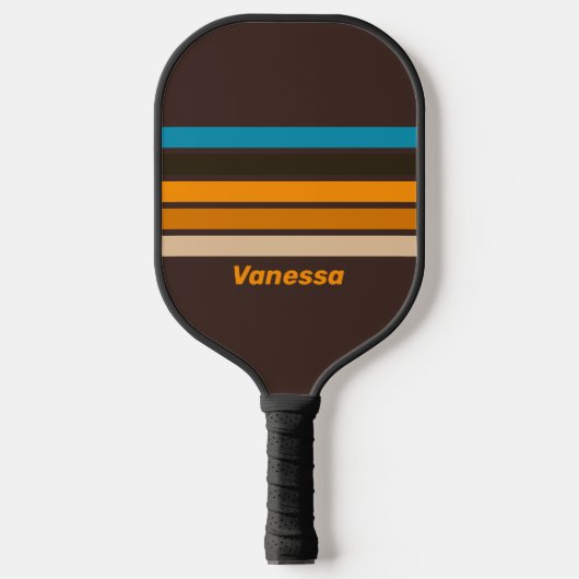 Espresso Drift Overdwars Gestreept met Naam Pickleball Paddle (Voorkant)