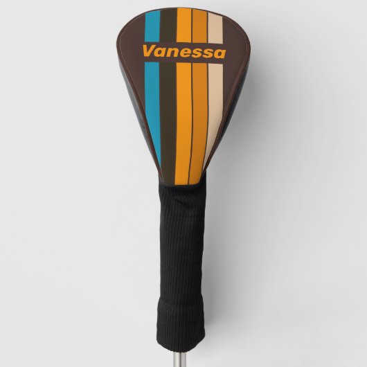 Espresso Drift Pin Gestreepte met Naam Golfheadcover (Voorkant)