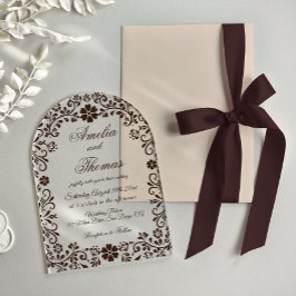 Espresso Elegant Floral Wedding  Acryl Uitnodigingen