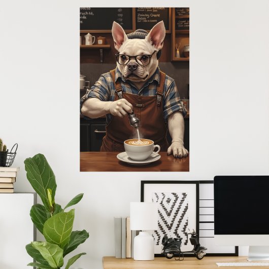 Espresso Hound: Frenchie op brouwplicht Poster (Thuiskantoor)