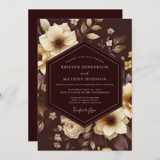 Espresso Ivory Baroque Wedding Kaart (Voorkant / Achterkant)