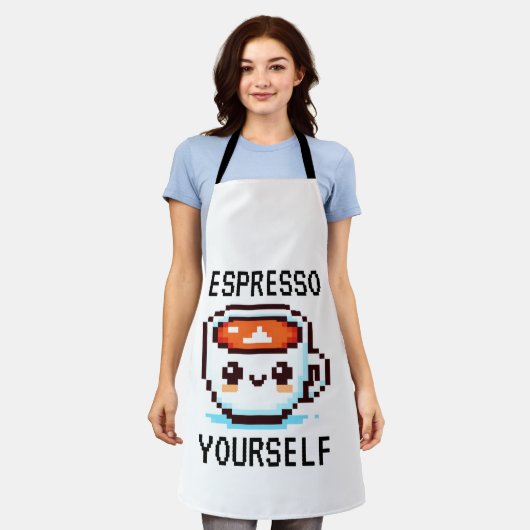 Espresso Jezelf - Grappig Pixel Art Koffie Design Schort (Gedragen)