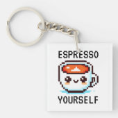 Espresso Jezelf - Grappig Pixel Art Koffie Design Sleutelhanger (voorkant)