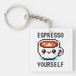 Espresso Jezelf - Grappig Pixel Art Koffie Design Sleutelhanger