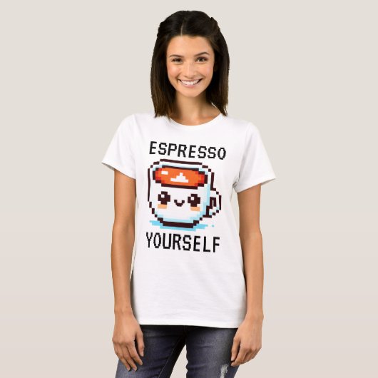 Espresso Jezelf - Grappig Pixel Art Koffie Design T-shirt (Voorkant volledig)