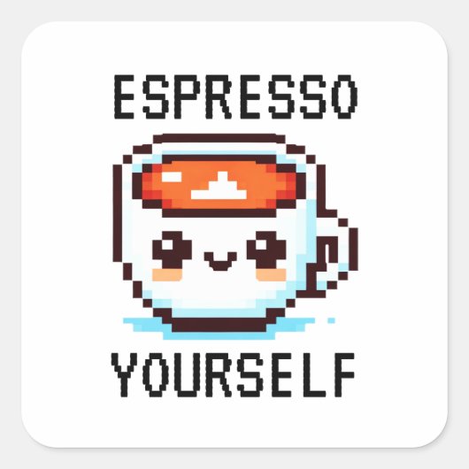 Espresso Jezelf - Grappig Pixel Art Koffie Design Vierkante Sticker (Voorkant)