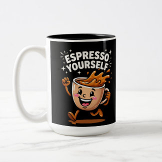 Espresso Jezelf Grappige Koffie Woordspeling Mooie Tweekleurige Koffiemok