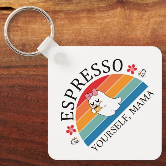 Espresso Jezelf Mama - Retro Rainbow Ghost Sleutelhanger (Voorkant)