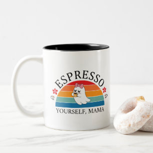 Espresso Jezelf Mama - Retro Rainbow Ghost Tweekleurige Koffiemok