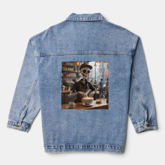 Espresso Jezelf – Skeleton Coffee Shop Vibes Denim Jacket