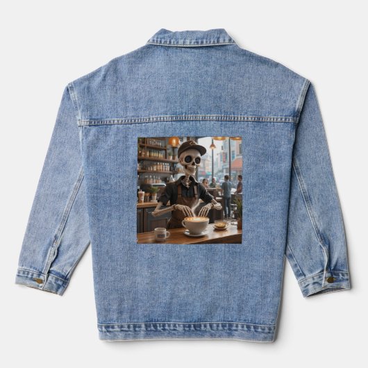 Espresso Jezelf – Skeleton Coffee Shop Vibes Denim Jacket (Achterkant)