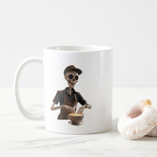 Espresso Jezelf – Skeleton Coffee Shop Vibes Koffiemok (Met donut)