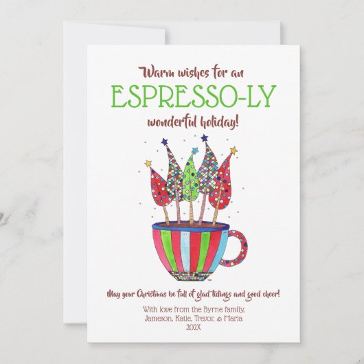 Espresso kerstbomen feestdagenkaart (Voorkant)