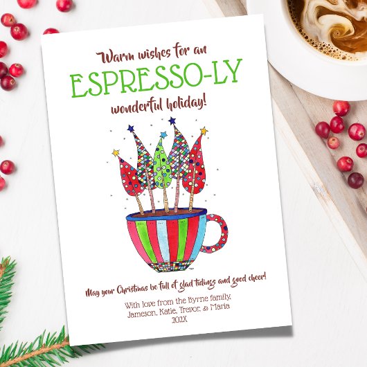 Espresso kerstbomen feestdagenkaart