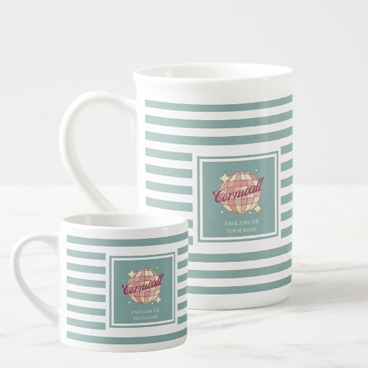 Espresso koffie mok met blauwgroen strepen Cornwal