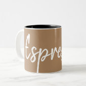 Espresso koffieliefhebbers typografie tweekleurige koffiemok (Voorkant links)