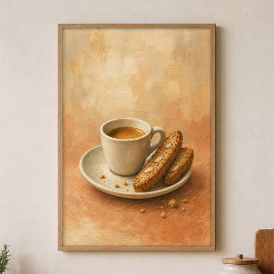 Espresso kop en biscotti watercolor poster