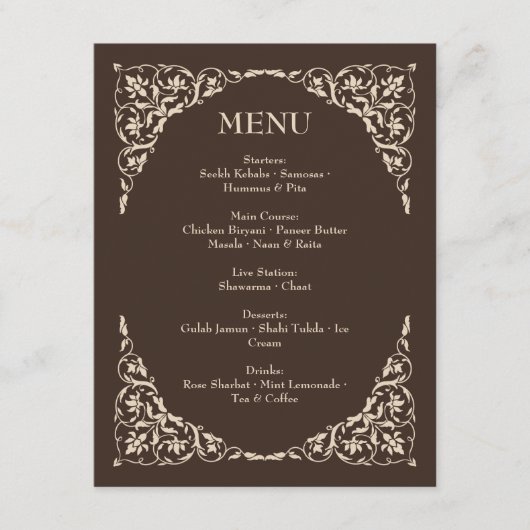 Espresso Luxe Brown and Beige Wedding Menu (Voorkant)