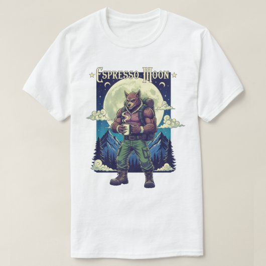 Espresso Maan Weerwolf Koffie Camping Illustratie T-shirt (Design voorkant)