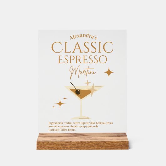 Espresso Martini Bachelorette Signature Drink Acryl Bord (Voorkant)