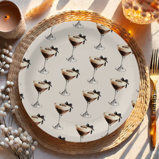 Espresso Martini Black Bow Bruidsfeest Papieren Bordje